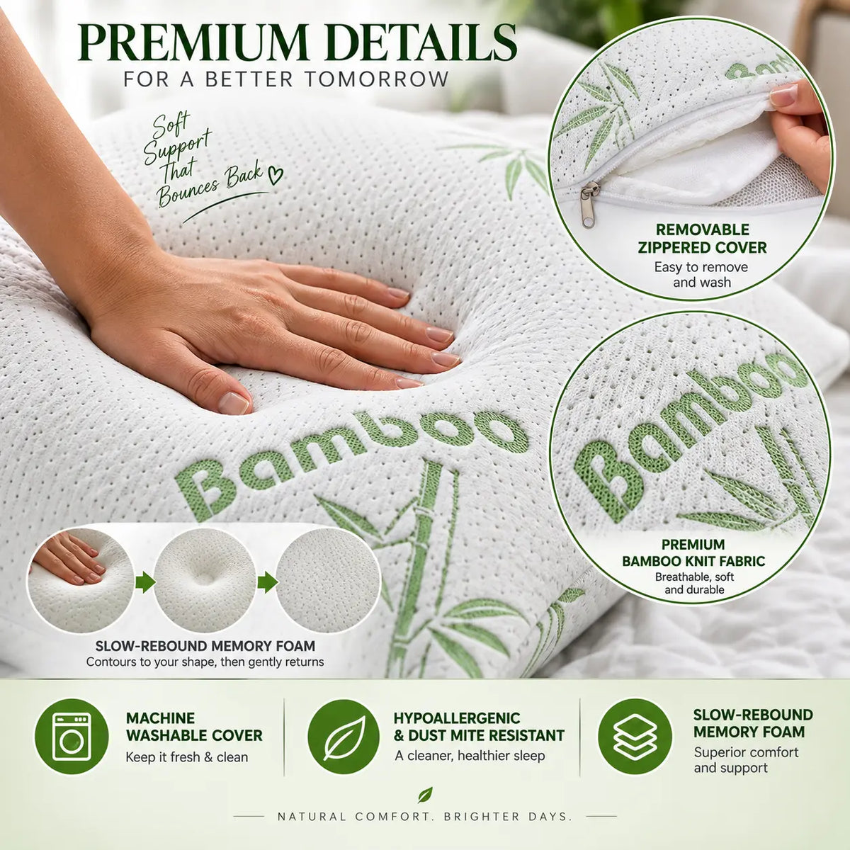 Comparison of ordinary pillows and bamboo memory foam pillow for support, cooling and neck alignment